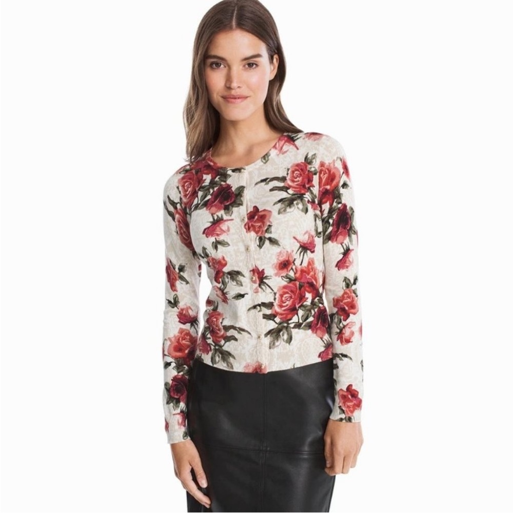 White House Black Market Floral Snap Button Cardigan